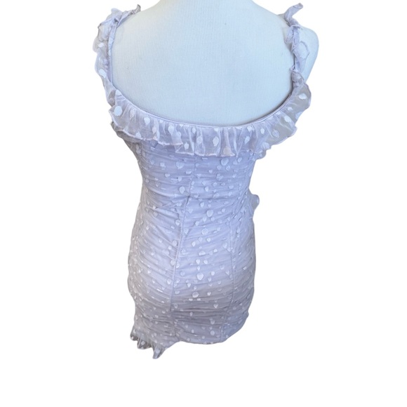 NWOT Hello Molly Pastel Purple Bodycon Ruffle Mini Dress Polka Dot Mesh M - Picture 7 of 10